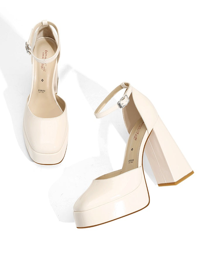 Pjjuu Mary Jane White Small Man Platform Bridal Shoes - BEAR