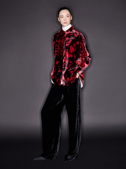 M ESSENTIAL Marquette designer label dyed velvet lapel straight shirt - PEACE