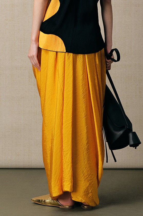 ZHUCHONGYUN yellow asymmetrical pleats slim skirt-CUD.