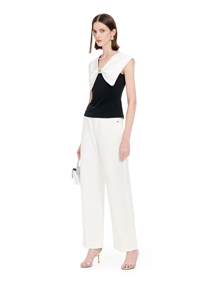 YES BY YESIR | White Straight-Leg Jeans -SELENIA.