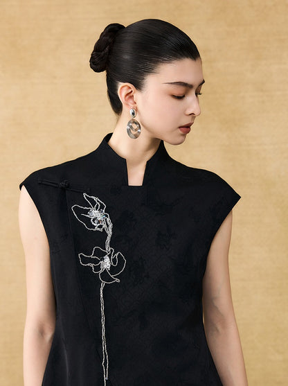 HECO Chinese style asymmetrical hand-embroidered vest top - FORD.