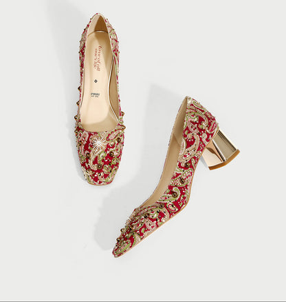 Pjjuu Spring And Autumn Red Wedding Block Xiuhe Clothes Shoes - SANS