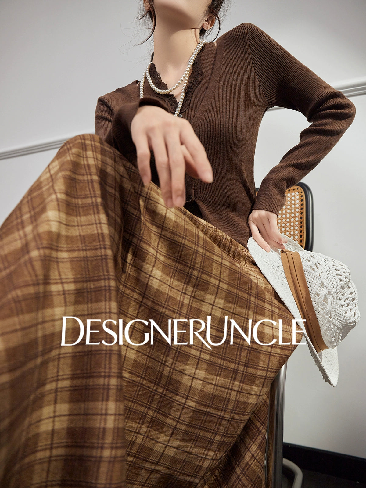 DGU "Hazel Shadow" coffee knitted sweater retro long-sleeved top - SEIGE.