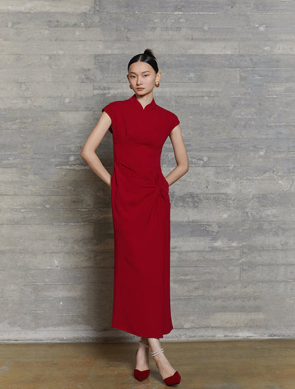 HECO acetate elegant red modified cheongsam dress women - leave.