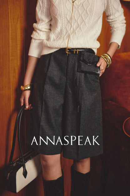 ANNASPEAK   Wool MINI Waist Bag Straight Leg Pants -COLE.