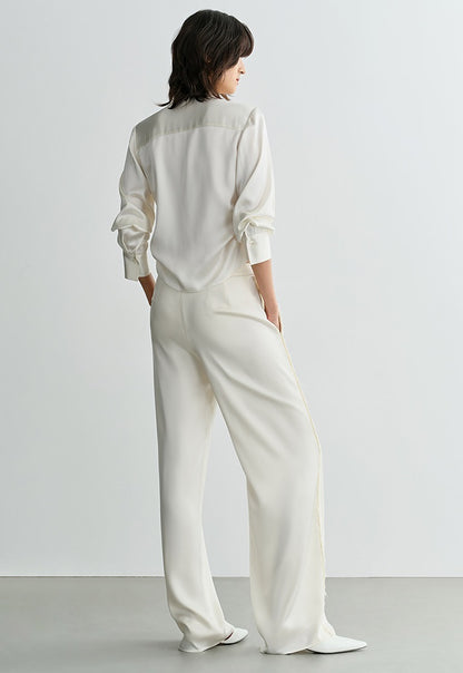 COMME MOI summer women's short texture stitched satin shirt - VIOLET.