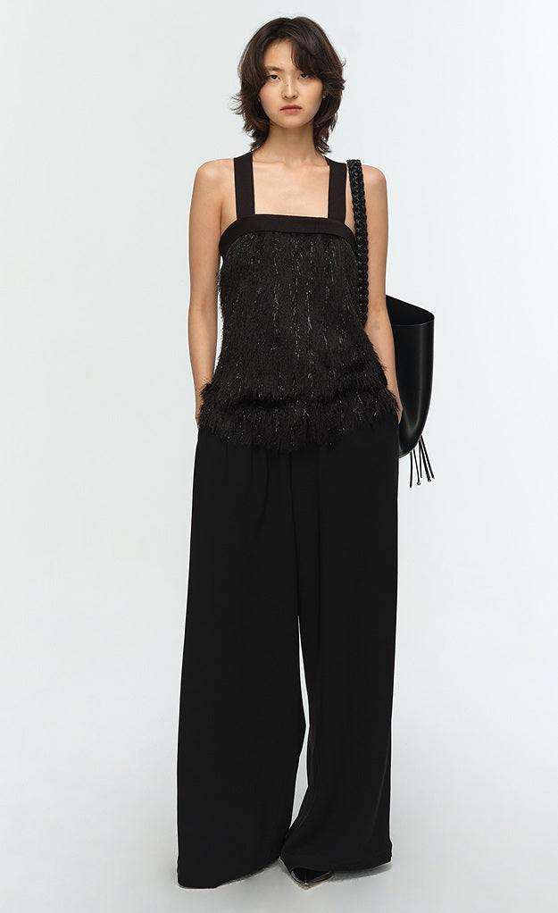 COMME MOI Lu Yan designer's new women's tassel fine shin straight camisole bandeau Top - LOVE.