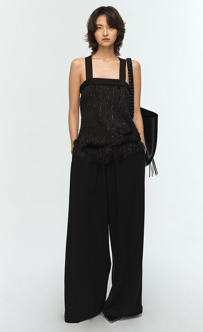 COMME MOI Lu Yan designer's new women's tassel fine shin straight camisole bandeau Top - LOVE.