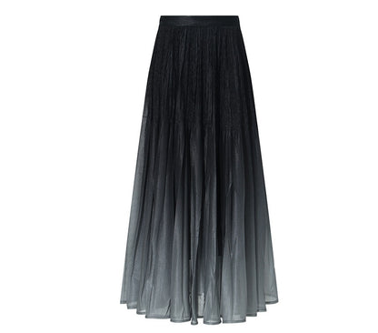 WANGXO |High-Waisted Umbrella Hem Romantic Skirt with Luxe Shimmer-LINA