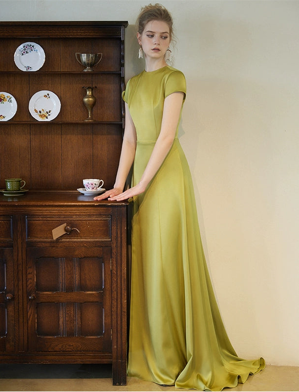 GOUDIN bridal short sleeves slim light luxury new evening dress -TIAM.