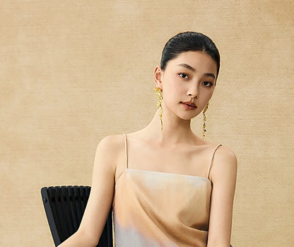 HECO Chinese Style Smudge Human Silk Camisole Cool and Breathable Seaside T - PALM.