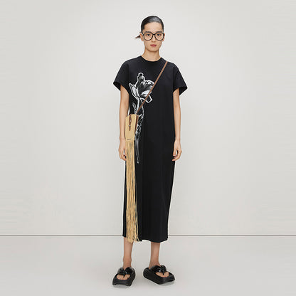 ZHUCHONGYUN ink print loose straight cotton dress-LUX.