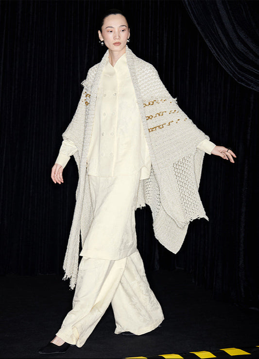 M essential Mackay designer Jin Rao knitted twisted beaded style cape - stat.
