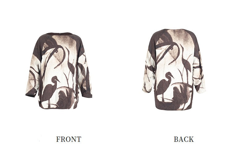 ZHUCHONGYUN stork leaf autumn song curved hem top--LUPIN.