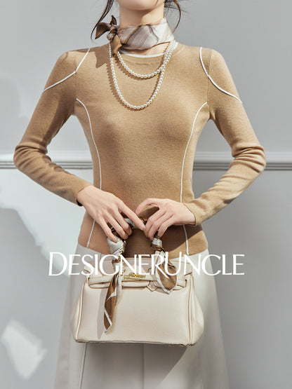 DGU| Camel sweater contrasting design light luxury niche inner with a slim knitted top - Stephanie.