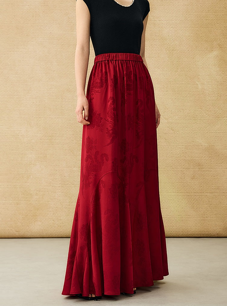 HECO Chinese Style Acetate Jacquard Elasticated High-waisted Fishtail Skirt - BETH.