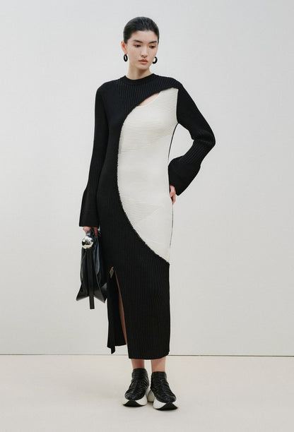 ZHUCHONGYUN Color Blocking Design Long Skirt Knitted Dress-STAN.