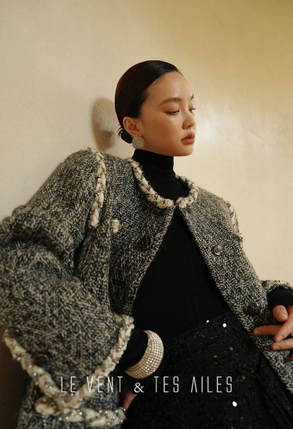 LE VENT&TES AILES Galaxy Luxury Weaving Feminine Sequin Tweed Skirt-ZOYA