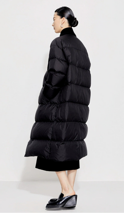 ZHUCHONGYUN black ink ribbed collar long puffer jacket-SUKEHIRO.
