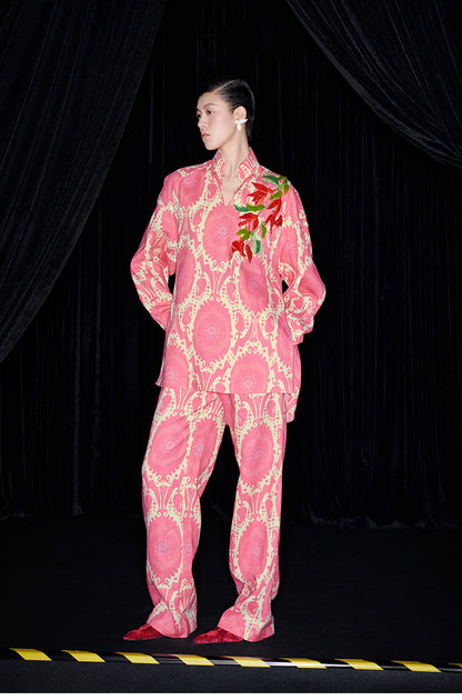 M essential Mackay designer Tuohua calico Burmese tree appliqué embroidered shirt pant set - tao