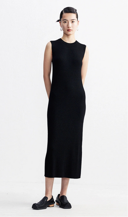 ZHUCHONGYUN Elegant Sleeveless Crew Neck Slim Knit Dress--ALUCARD.