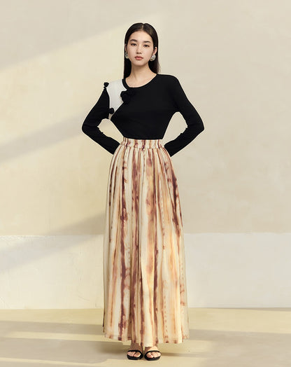HECO tie-dye chiffon pleated long gray brown skirt women - all.