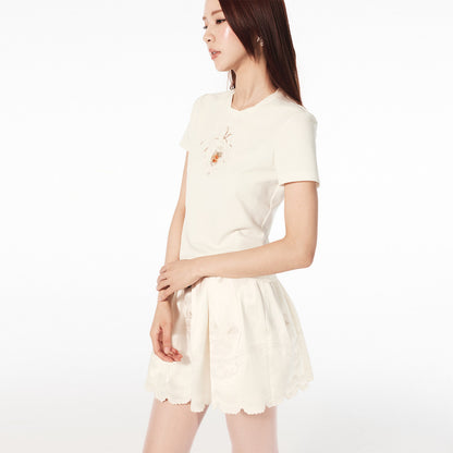 FAME embroidered beaded short-sleeved T-shirt - CAMILLA