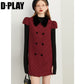 Fall Autumn Velvet Doll Collar Sequins Houndstooth Tweed Vest Dress - Leasel