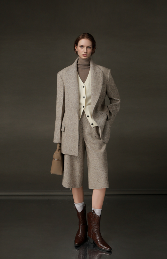 PIAOIN Retro Blazer Wool Jacket Women's Niche Suit Top Commuter Versatile- BEX