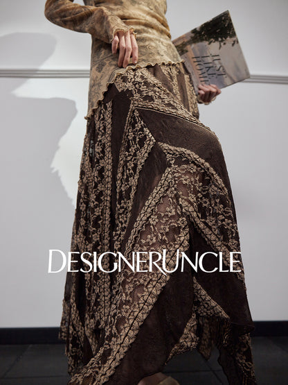 DGU "Night Weave" coffee skirt new A-line high-waisted long slimming top - PAYPHONE.