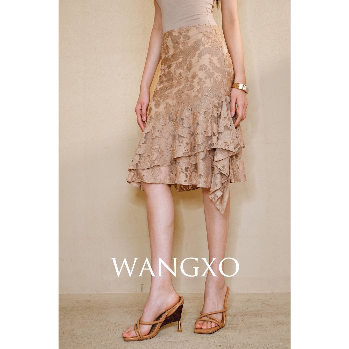 WANGXO | Lace-Up Cardigan & Irregular Double Fishtail Hip Skirt Set -KAIA