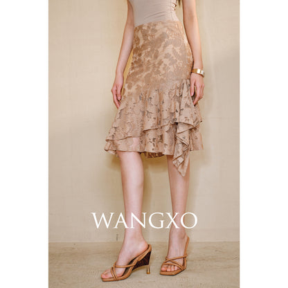 WANGXO | Lace-Up Cardigan & Irregular Double Fishtail Hip Skirt Set -KAIA