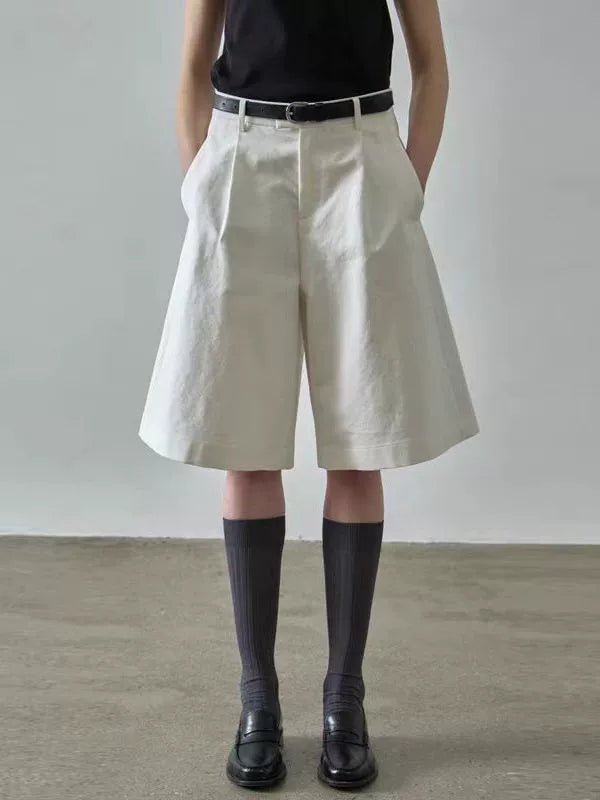 NOTHING WRITTEN pattern shorts high-waisted casual wide-leg cropped pants-GWEN.