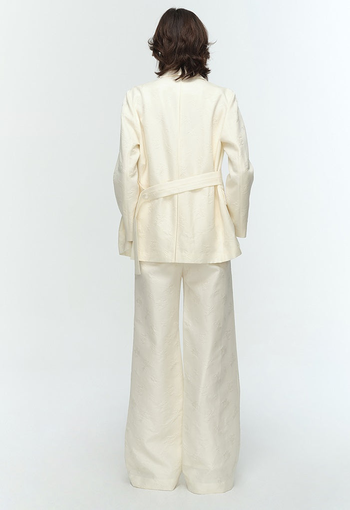 COMME MOI Lu Yan designer high-intelligence commuter silk wool jacquard wide-leg pants - BIEBER.
