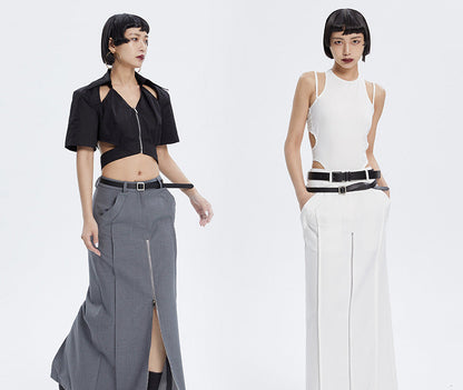 TINY IN zippered slit long straight legs structured seams low waist skirt -TENDO