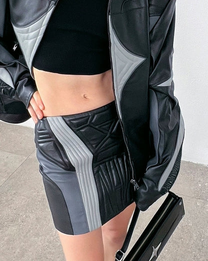 ANNAKIKI Women's Leather Three-dimensional Functional Stitching Skirt-CHIE