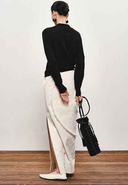 ZHUCHONGYUN black wrap-style tie waist long sleeved top-REIGN.
