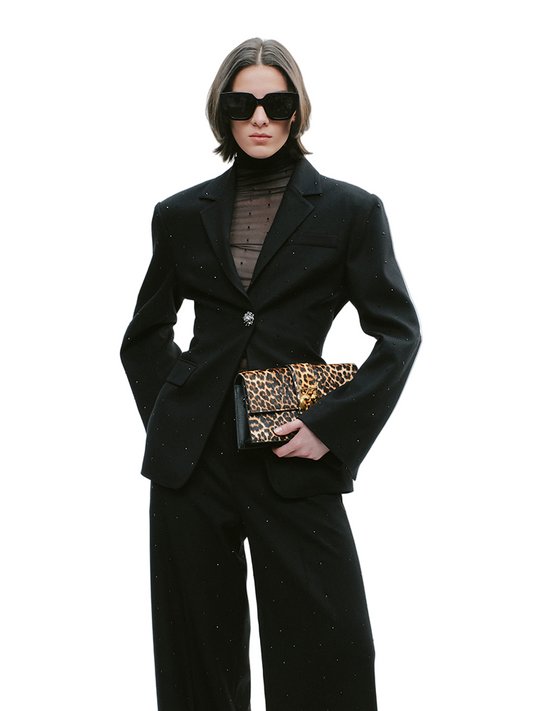 YES BY YESIR  glitter diamond waist strap rhinestone detail coat - DESIRE.