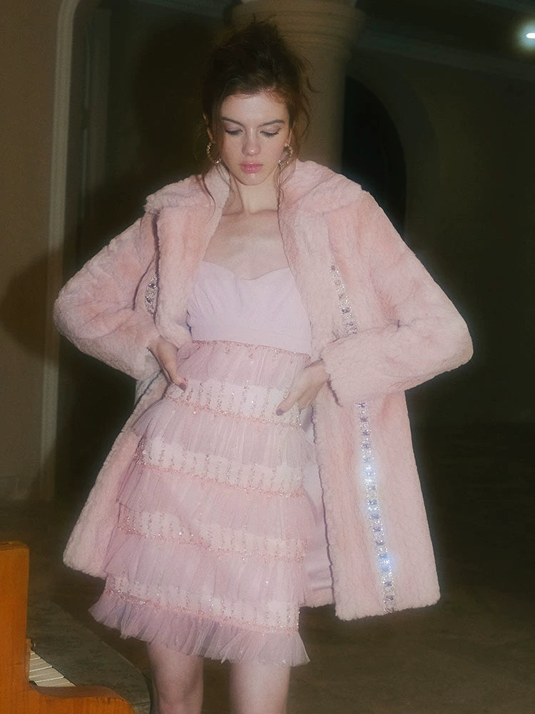 Wardrobes by Chen Light Luxury Embroidered Bead High Waist Short Dress-Safeera