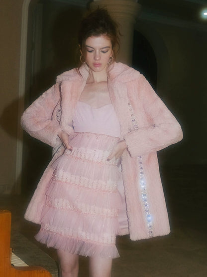 Wardrobes by Chen Light Luxury Embroidered Bead High Waist Short Dress-Safeera