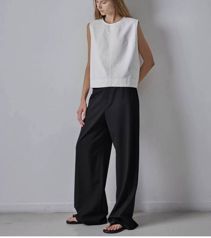Nothing Written Casual High-waisted Slim Versatile Straight-leg Pants-LIV.
