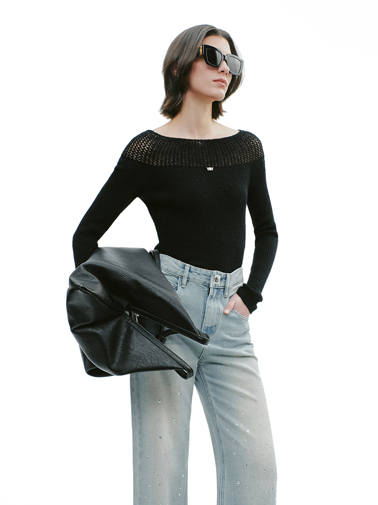 YES BY YESIR crocheted one-line collar knitted pullover - PLEASURE.