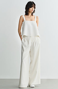 COMME MOI Lu Yan designer new women's triacetate white wide-leg pants - PROUD.