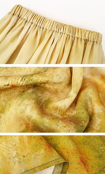 HECO Chinese Gradient Blended Lightweight Summer Print High-Waisted Skirt - AVEL.