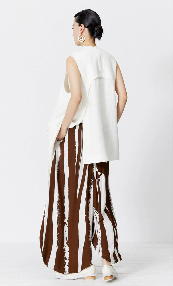 ZHUCHONGYUN summer white V-neck streamer linen vest vest-ZAWA.