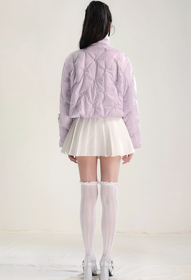 CHECOCRE Chic Gentle Romantic Style Purple Bow Cotton Jacket  - INTERPHASE