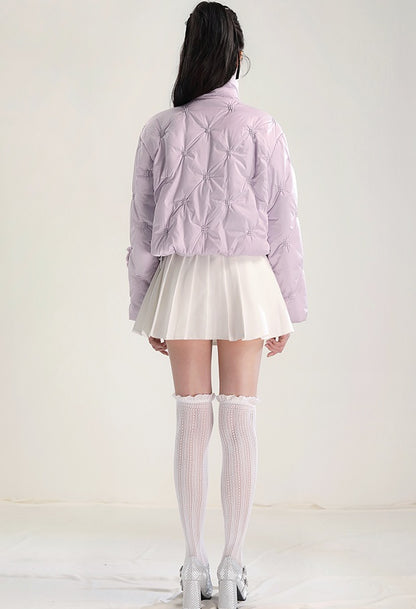 CHECOCRE Chic Gentle Romantic Style Purple Bow Cotton Jacket  - INTERPHASE
