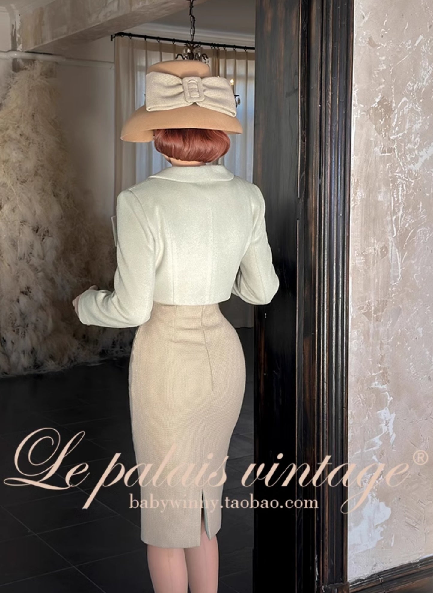 Le Palais Vintage Elegant cropped jacket with large lapel + high-waisted corporate hip suit skirt-Merritt.