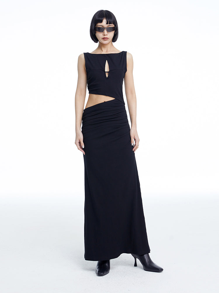 TINY IN knitted faux two-piece women's pleated long dress -CHARMY