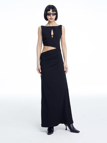 TINY IN knitted faux two-piece women's pleated long dress -CHARMY